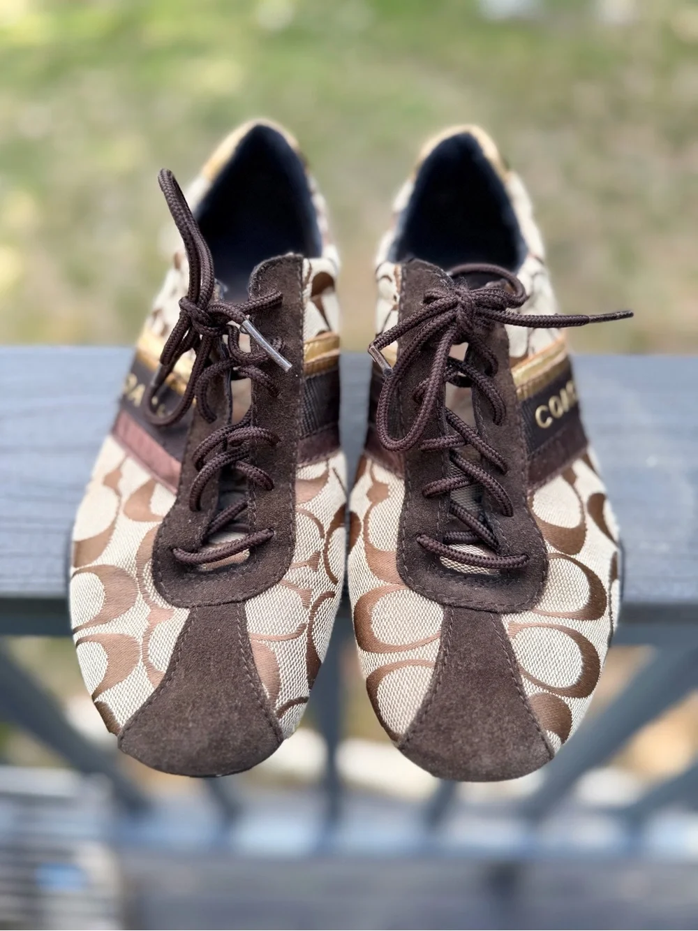 COACH Signature Logo Brown & Gold Sneakers